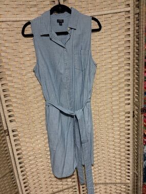 J. Crew Light Wash Sleeveless Chambray Shirt Dress with Tie Waist